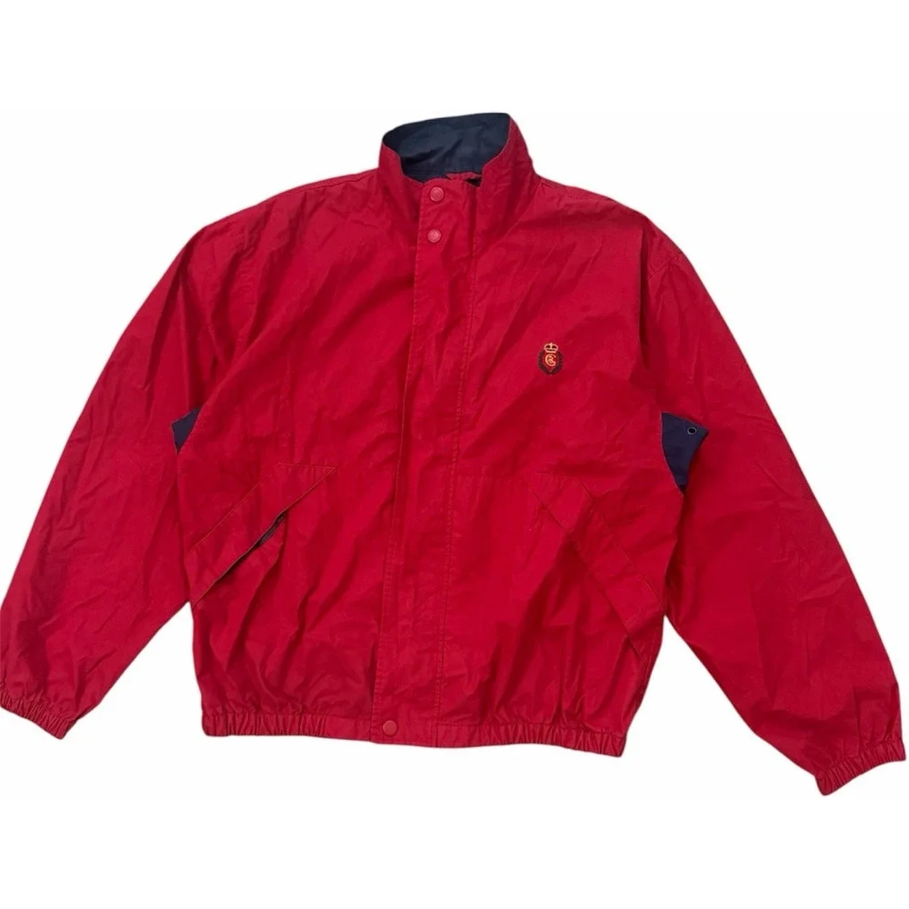 Vintage 90s Chaps Ralph Lauren Red Embroidered Crest‎ Windbreaker Jacket Size L